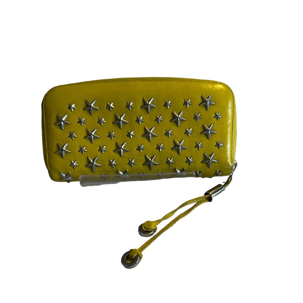 Jimmy Choo Yellow Silver Nelli Star Studded Envelope Long Wallet Italy GUC